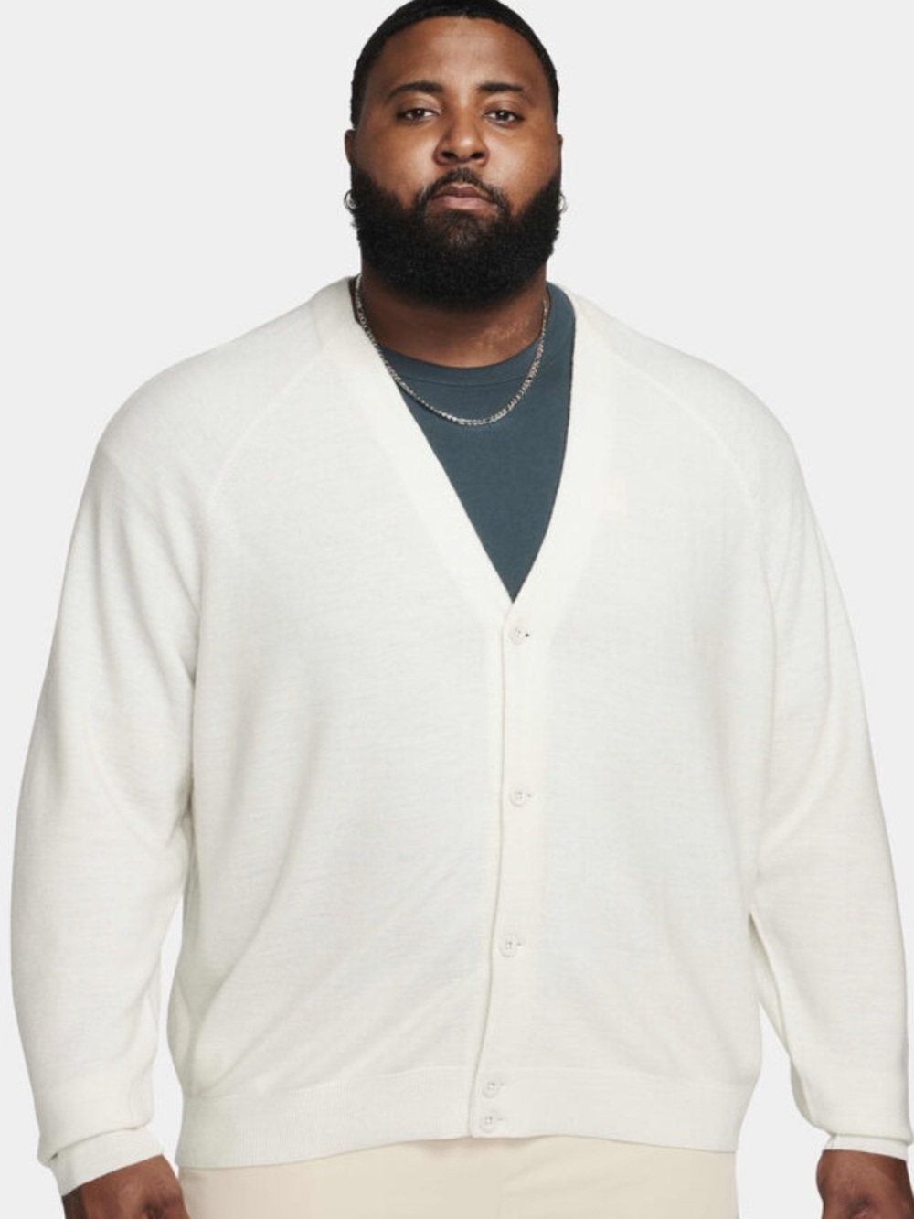 Nike Men's Light Cream V-Neck Button “Skate” Cardigan XL